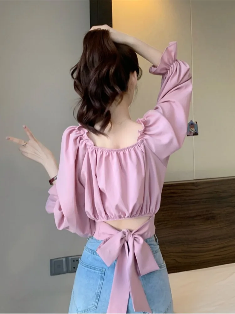 

Женская блузка Island Vaion с квадратным воротником и рукавами-фонариками, с узлом, новинка ранней весны, маленький размер, комплект Dopane