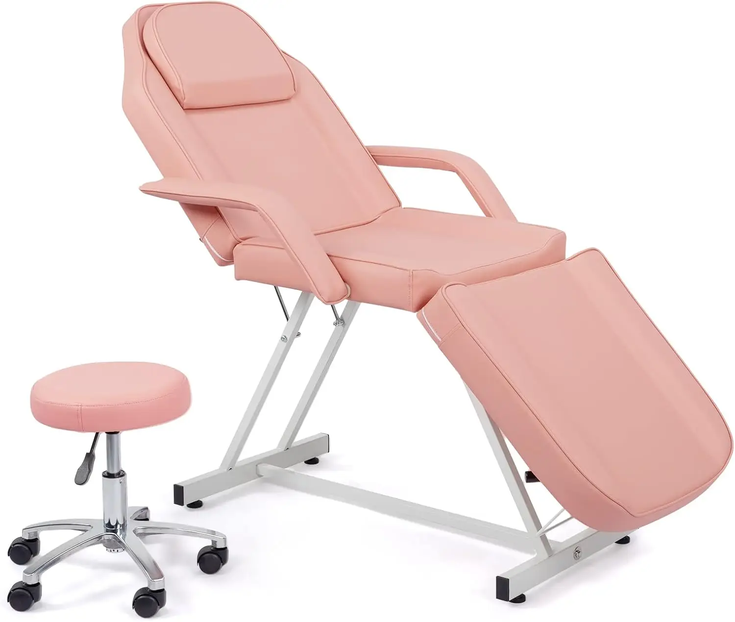 Omysalon Massage Salon Tattoo Chair Esthetician Bed With Upgraded Hydraulic Stool,Multi-Purpose 3-Section Facial Bed Table,