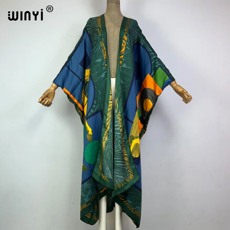 WINYI-Robe africaine kimono à fleurs élégante, imprimé boho, kaftan, cover-up, cardigan, sexy, manteau de plage, pour femmes