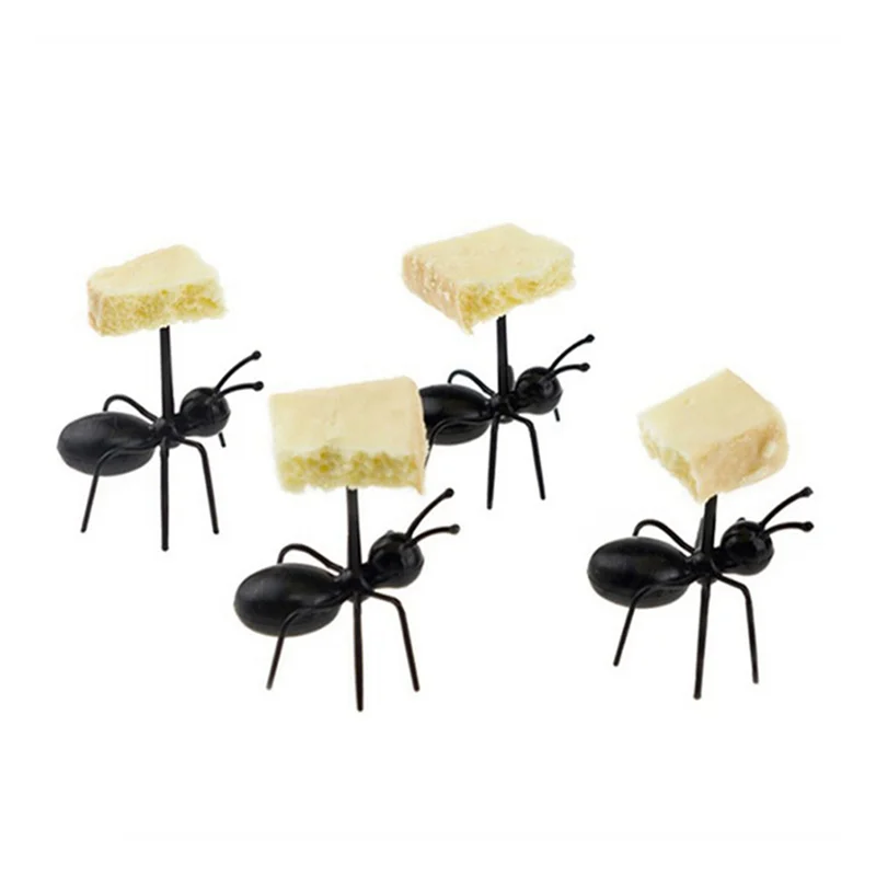 A88E-24Pcs palillos de dientes de hormiga tenedor de postre de fruta, selección de comida de hormiga reutilizable, tenedores para aperitivos de animales para postre de pastel de aperitivos