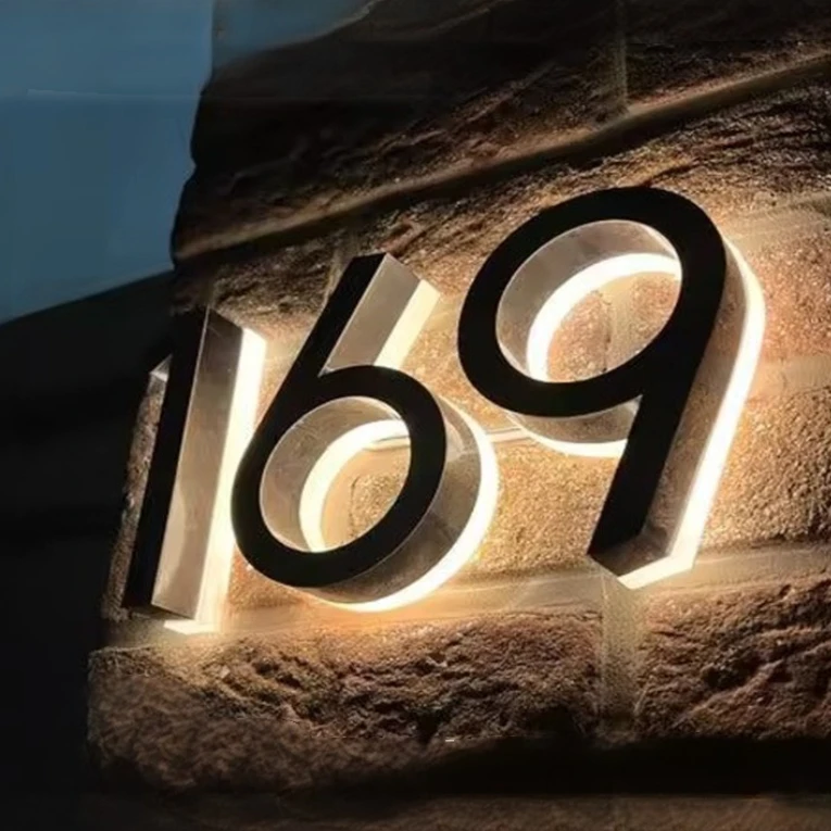 

Acrylic Door Head Metal Word Billboard Back Luminous Advertising Characters Stainless Steel Number House