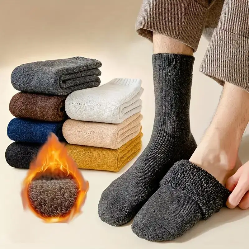 5 Pairs Thickened And Warm Woolen Socks For Men, Mid-tube Socks, Autumn And Winter Men\'s Socks, High-tube Long Socks