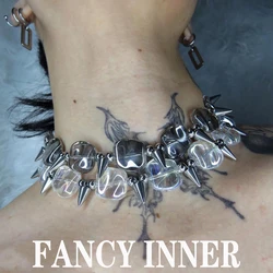 2023 New Rivet Punk Necklace Geometry Spine Thorny Irregular Transparent Ice Cubes Metal Choker for Women Men Unisex Jewelry