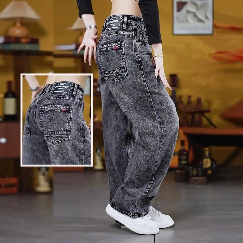 

2026 New Streetwear Loose Jeans Men Korean Style Fashion Loose Straight Wide Leg Pants Men's Brand Clothing Gray