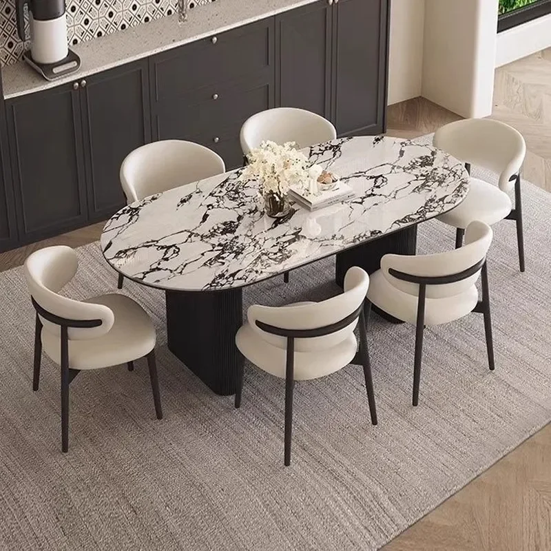 French Retro Stone Texture Finish Dining Table Modern Light Luxury Household Combination Small Apartment Cream Style Home Furnit
