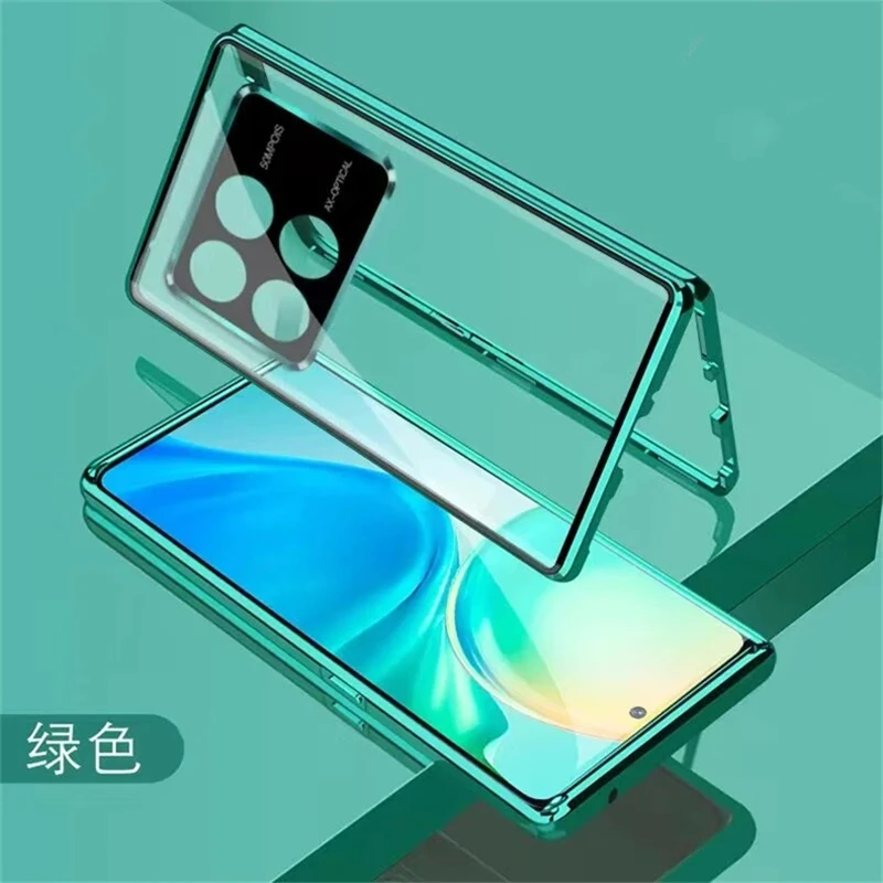 360 Full Case For Xiaomi POCO X6 Pro 5G Case Double Sided Magnetic Adsorption Metal Tempering Glass Protect Cover For Poco X6Pro