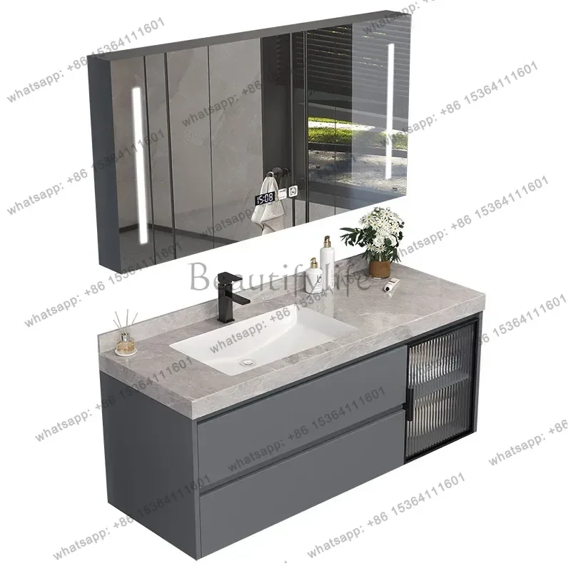 Simple rock slab seamless integrated basin toilet smart bathroom cabinet