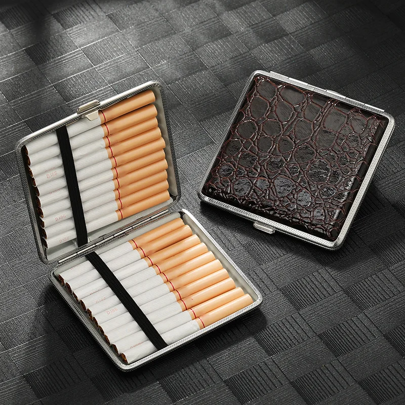 Crocodile patterned leather cigarette box made of imitation leather material, pack of 20 cigarettes