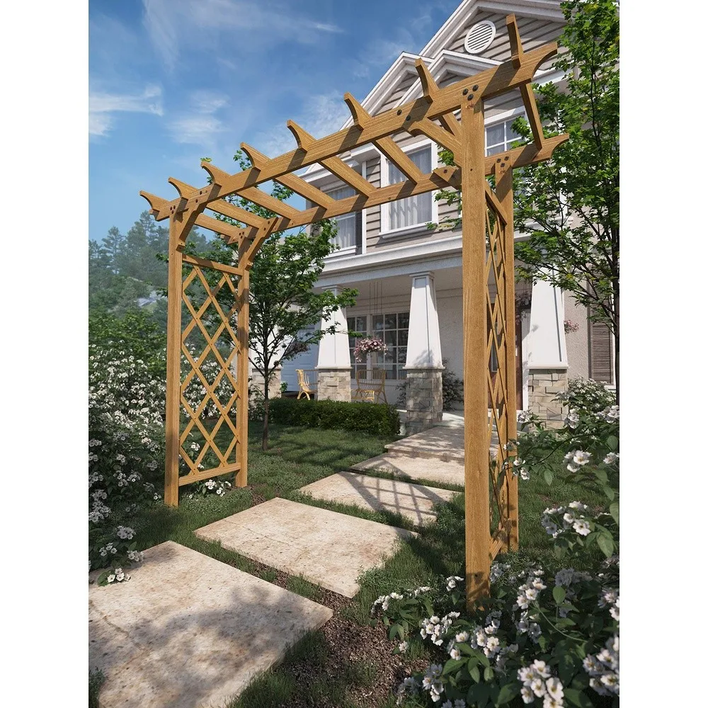 Heartwood Grande Cedar Arbor Golden Brown FSC Wood 85 inch L x 26 inch W x 89 inch H Opening Width 78 inches Garden