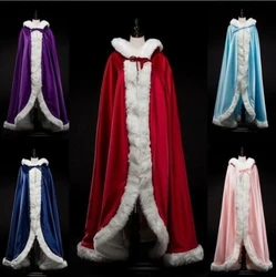 Winter Long Bridal Hooded cape Shawl Jacket Faux Fur Bride wrap Shawl Cloak women's vintage fur cape wedding cloak