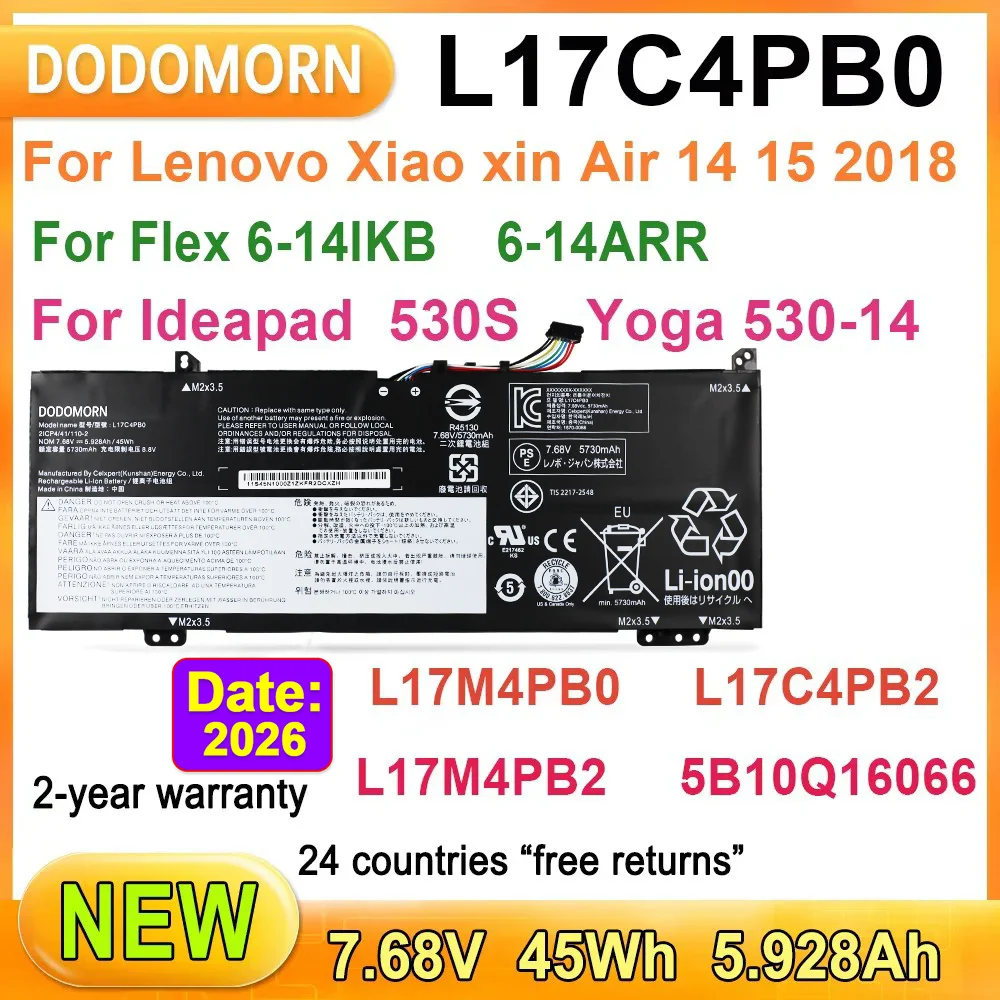 Batería L17C4PB0 para ordenador portátil, pila para Lenovo Flex 6-14IKB Ideapad 530S Yoga 530 Xiao xin Air 14 15 2018 L17M4PB0 L17C4PB2 L17M4PB2, novedad