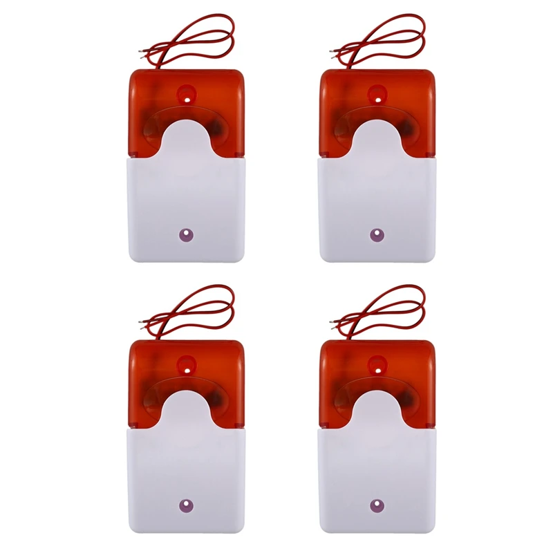 New 4X Mini Wired Strobe Warning Siren Durable Dc 12V Sound Alarm Flashing Light Sound Siren 115Db Orange