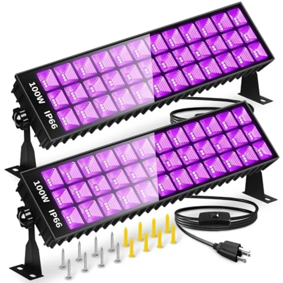 

2 Pack 100W LED Black Lights Bar Black Light for Glow Party 385-400nm Blacklight Flood Light for Blacklight Party Bedroom Hallo