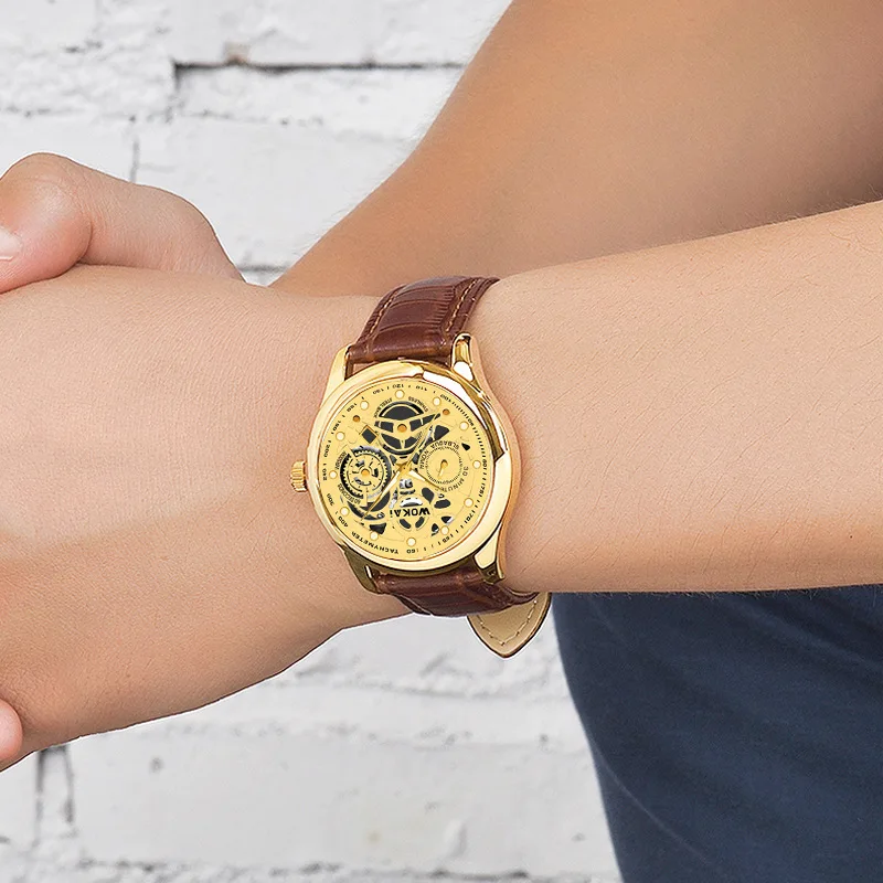 Business Watch Men Gold Watches Fashion Luxury Golden Skeleton Surface Quartz Wristwatches Men Relogios Masculinos Gift for Men