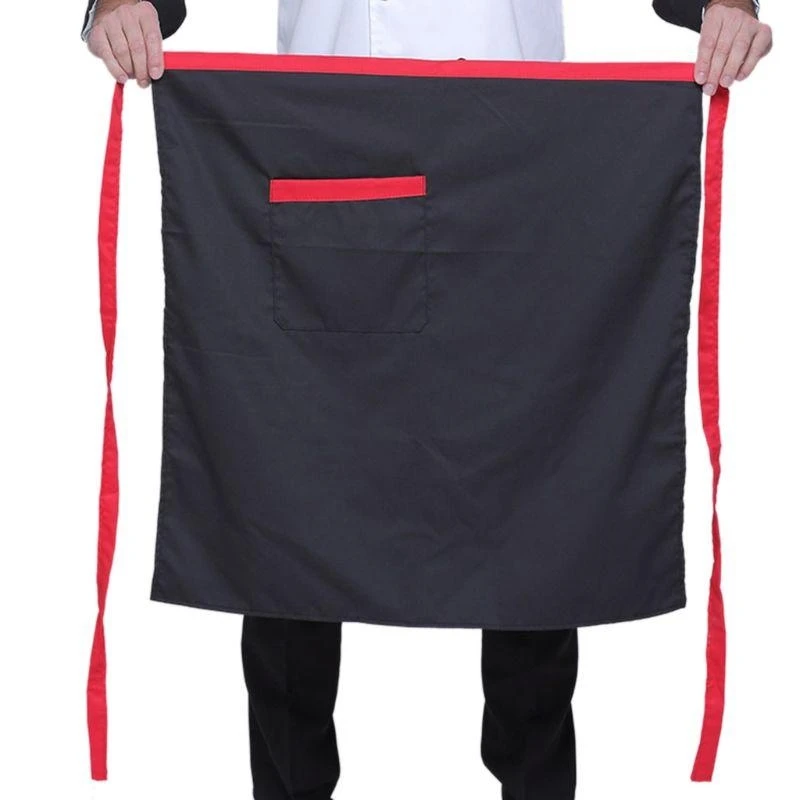 R1WE 68x68 Grembiule mezzo corto da donna a righe unita con tasca e cravatte lunghe per cameriera cucina chef