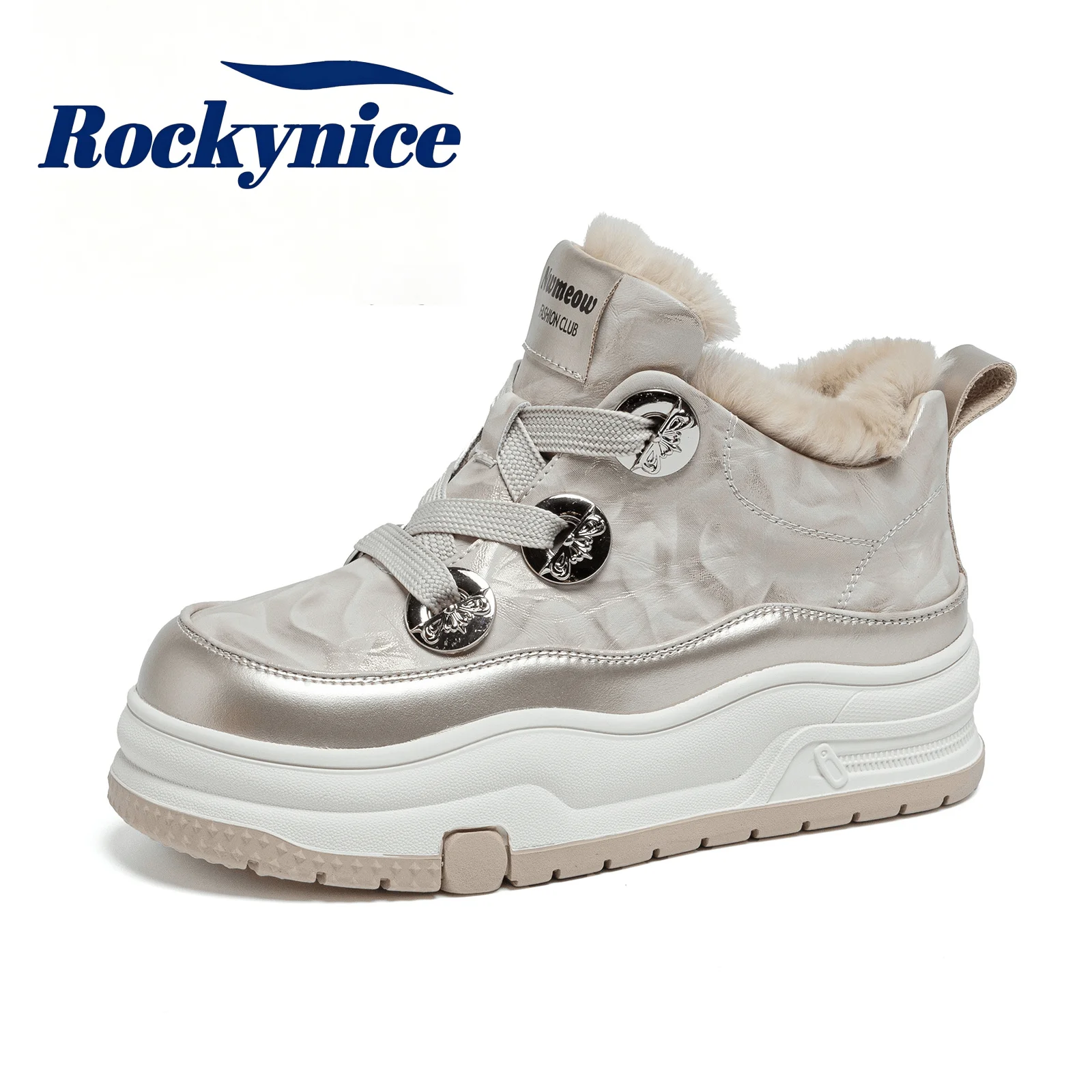 Women Warm Fur Snow Boots 2026 Winter New Genuine Leather Thick Plush Shoes 5CM High Platform Sneakers Anti-slip Ankle Shoes