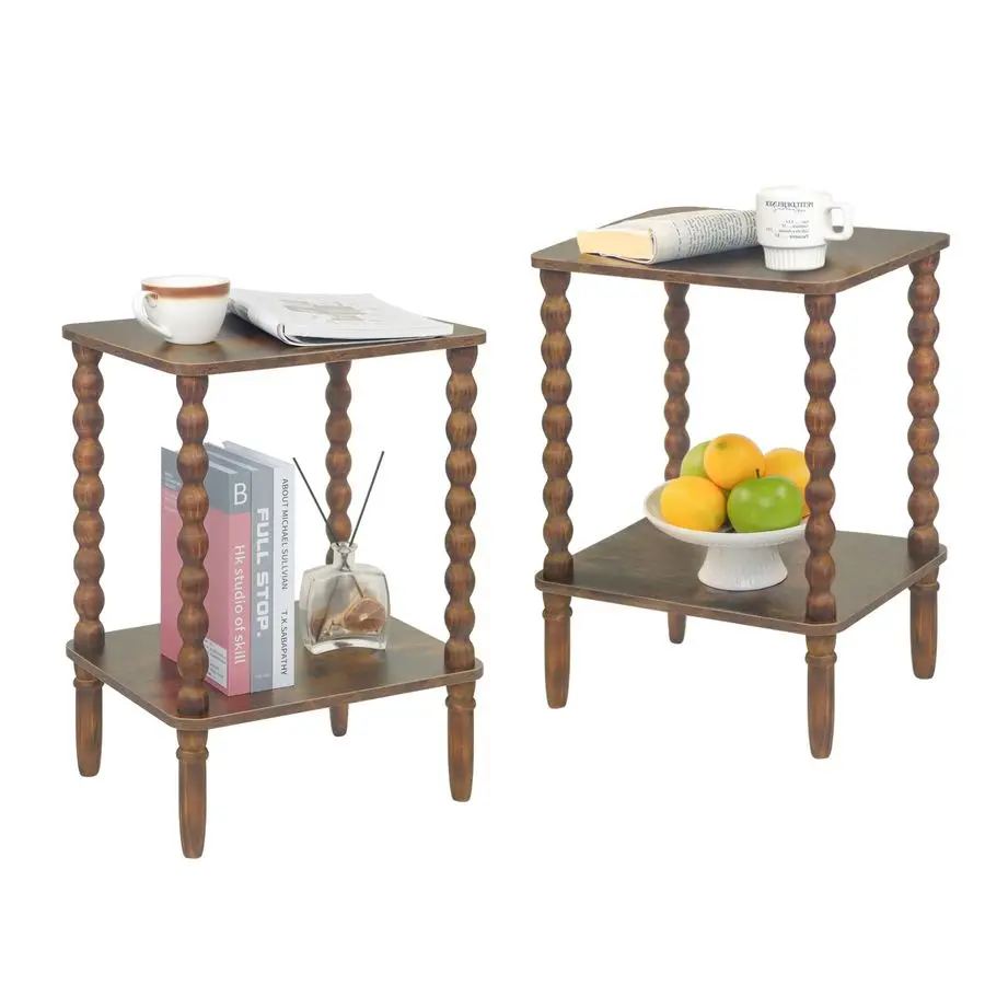 

Tables Set of 2, Small End Table with Storage Shelf, Night Stand Set 2 Bedside Tables for Living Room, Bedroom, Office and Small