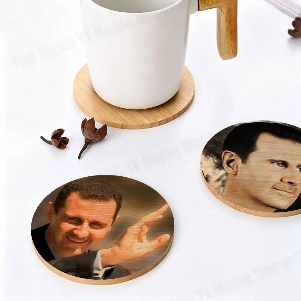 

B-Bashar A-Assad Syria Wood Coaster Mug Tea Coffee Cup Pad Heat Resistant Placemats Tableware Decoration