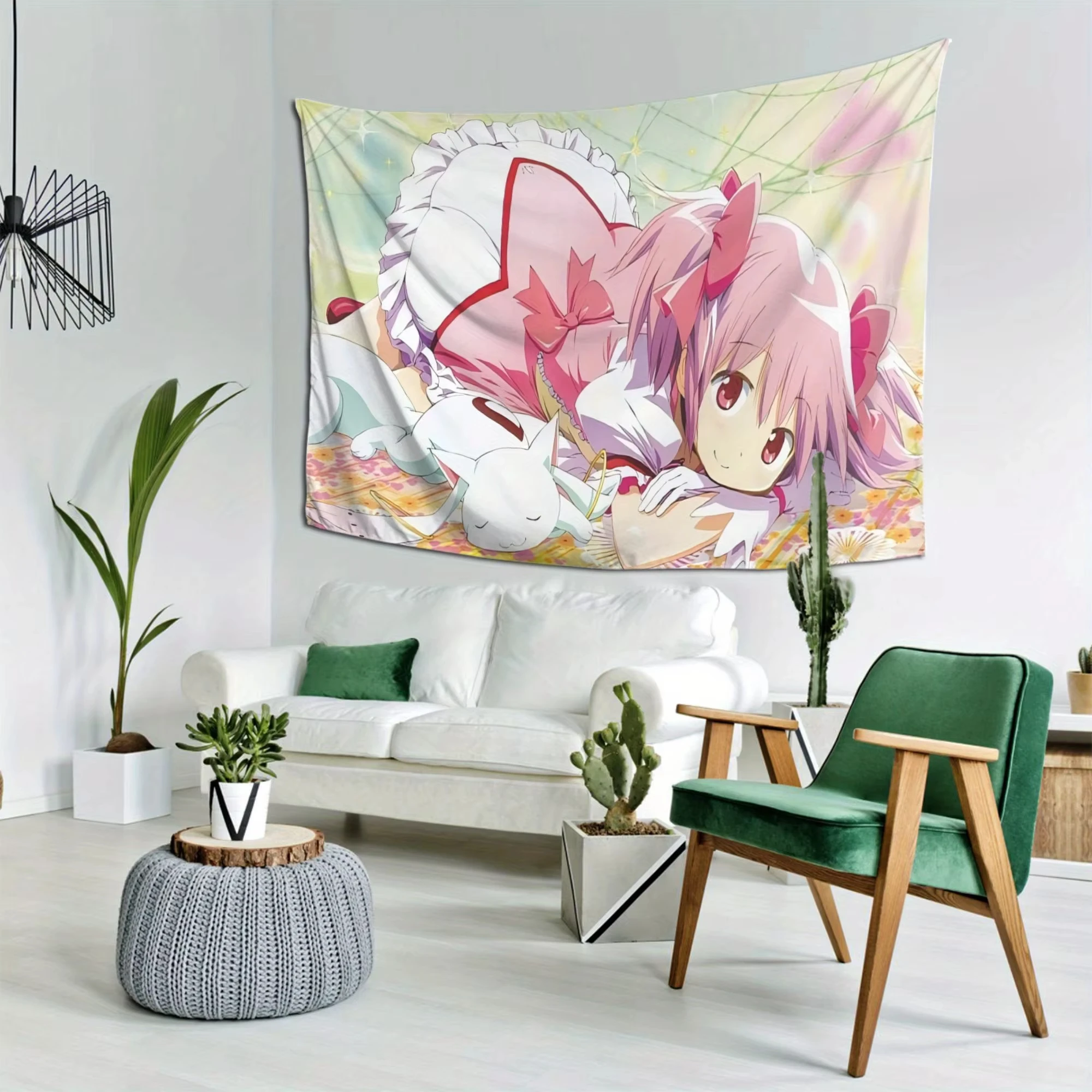 Tapiz de pared de Puella Magi Madoka Magica - Ilustración de Madoka y Kyubey, decoración original para habitaciones de fans del anime de chicas mágicas y la estética kawaii.