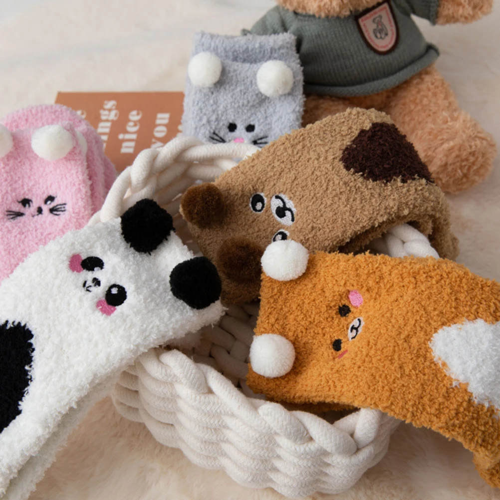 

5 Pairs Thick Coral Fleece Warm Keeping Socks Women Winter Floor Home Sleeping Soft Breathable Durable Comfortable Fashionable