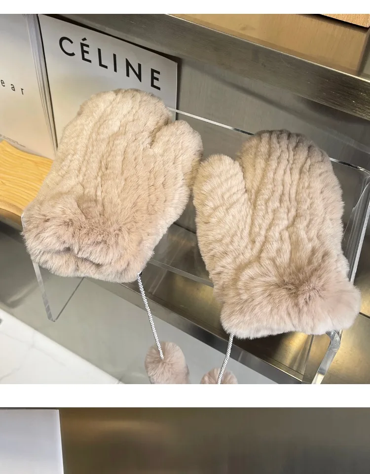 Women's Winter Warm Real Rex Rabbit Fur Gloves Good Elastic Ladies Fur Mittens Girls Outdoor Warm Natural Rex Rabbit Fur Mittens