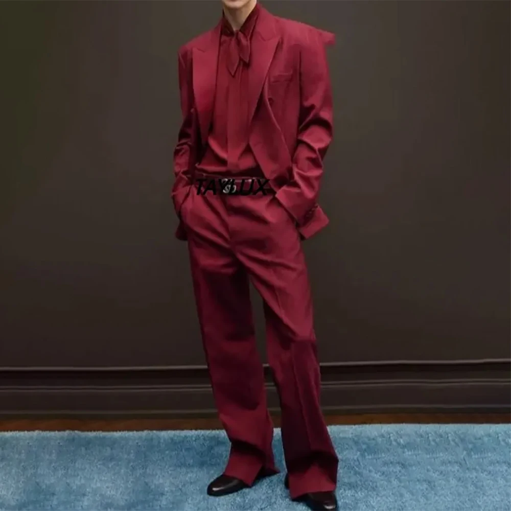 

Elegant Men's Suits 2 Piece Jacket Pants Sets Custozmied Single Breasted Peak Lapel Slim Fit Male Clothing Costume Homme