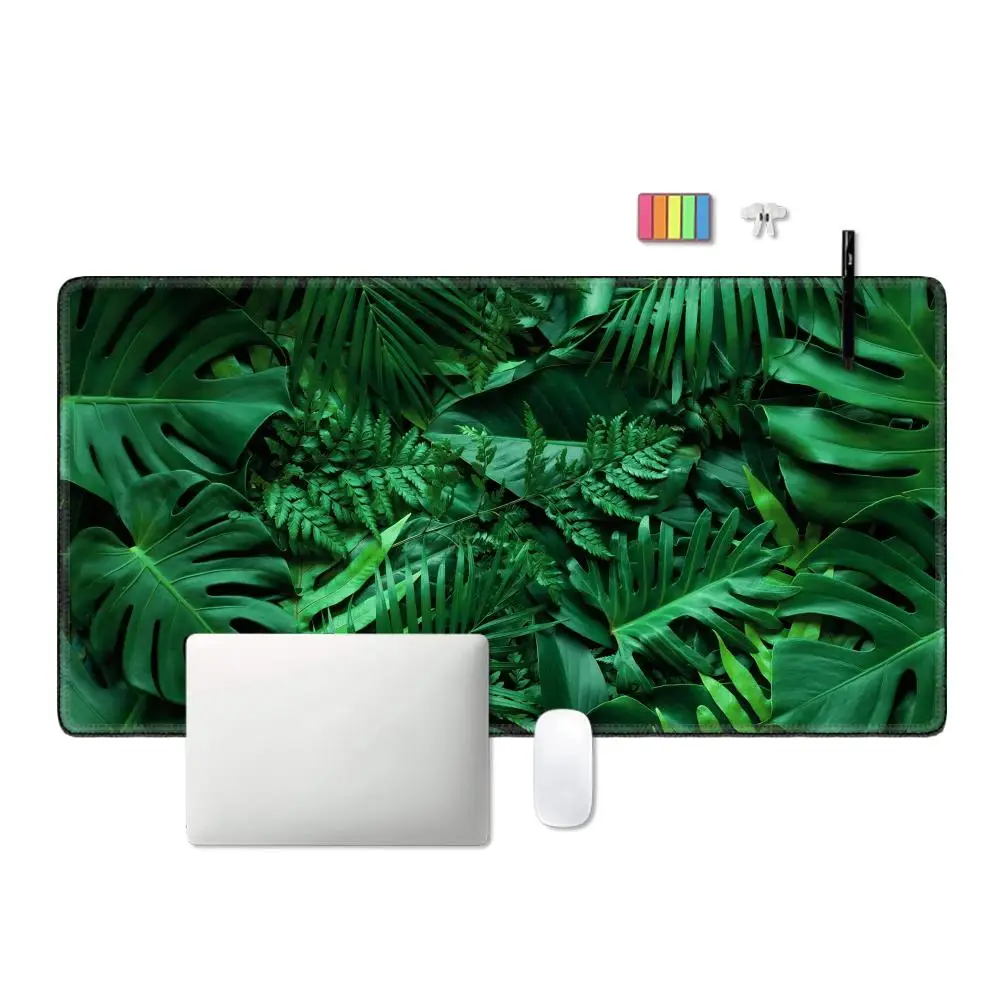 Green Tropical Leaves Plant Mouse Pad Gamer XL Mousepad XXL Desk Mats Natural Rubber Non-Slip Soft Desktop Mouse Pad