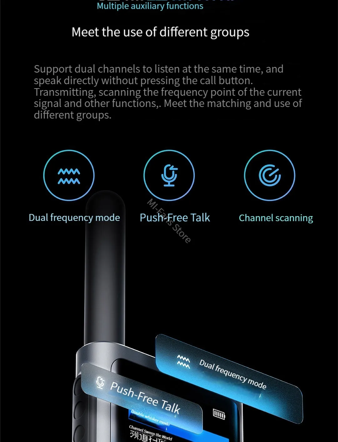 Walkie Talkie MIJIA 2S con Pantalla a Color de 1.77'', Potencia de 4W, 120 Horas de Autonomía, Modo Dual, Distancia de L