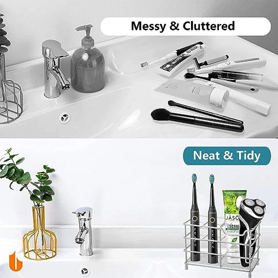 304 Stainless Steel Bathroom Toothbrush Holder Toothpaste Holder, Multi-slot Bathroom Accessory Organizer Storage Box