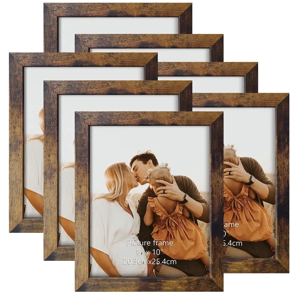 

7 Pack 8x10 Picture Frame Rustic Photo Frame Set for Wall or Tabletop Display Brown Composite Wood and Plexiglass