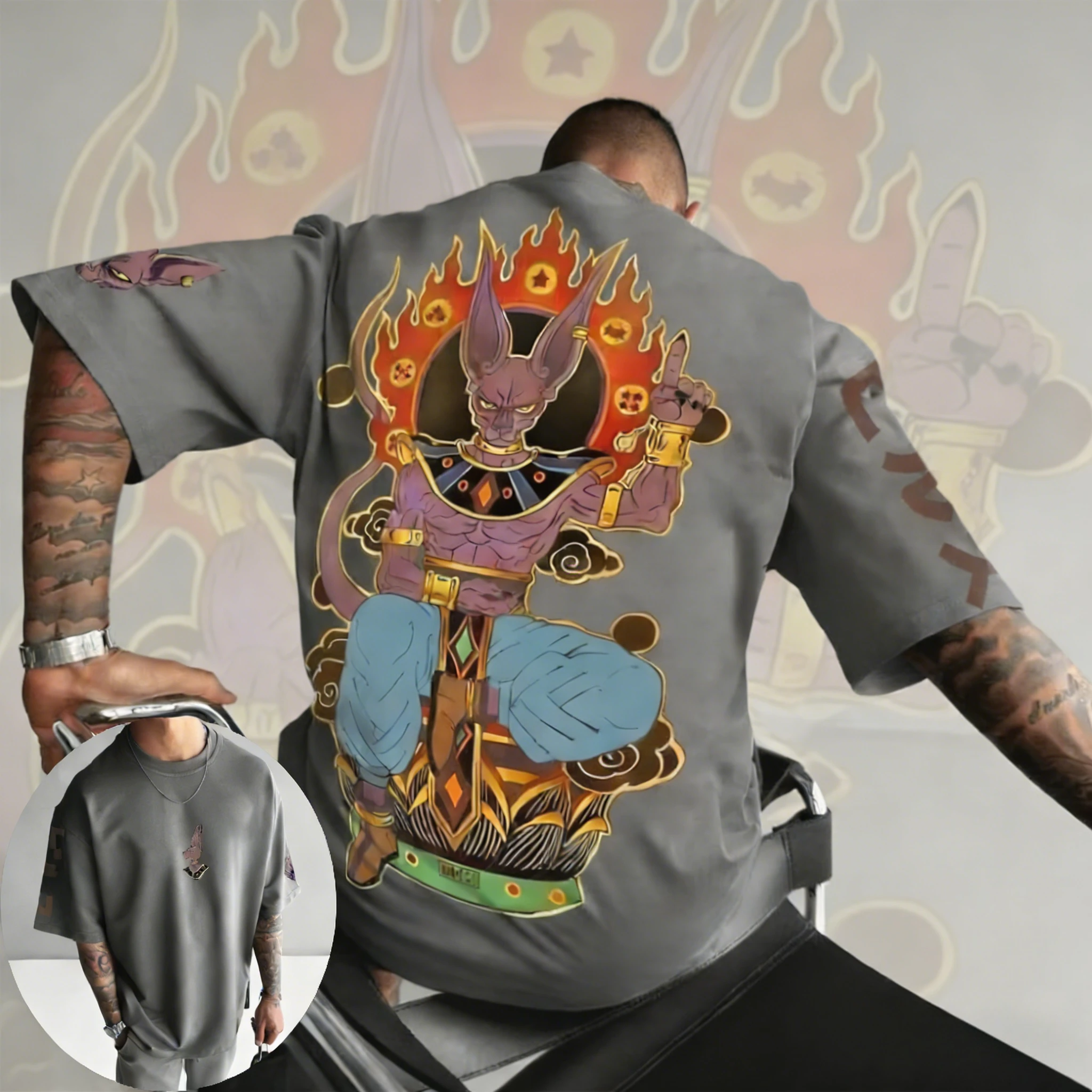 2026 Neues Sommer-T-Shirt zum 40. Jubiläum von Dragon Ball mit Beerus-Aufdruck, 100% Baumwolle, Anime-Print, Übergröße, Lässige Streetwear, Unisex, Y2K