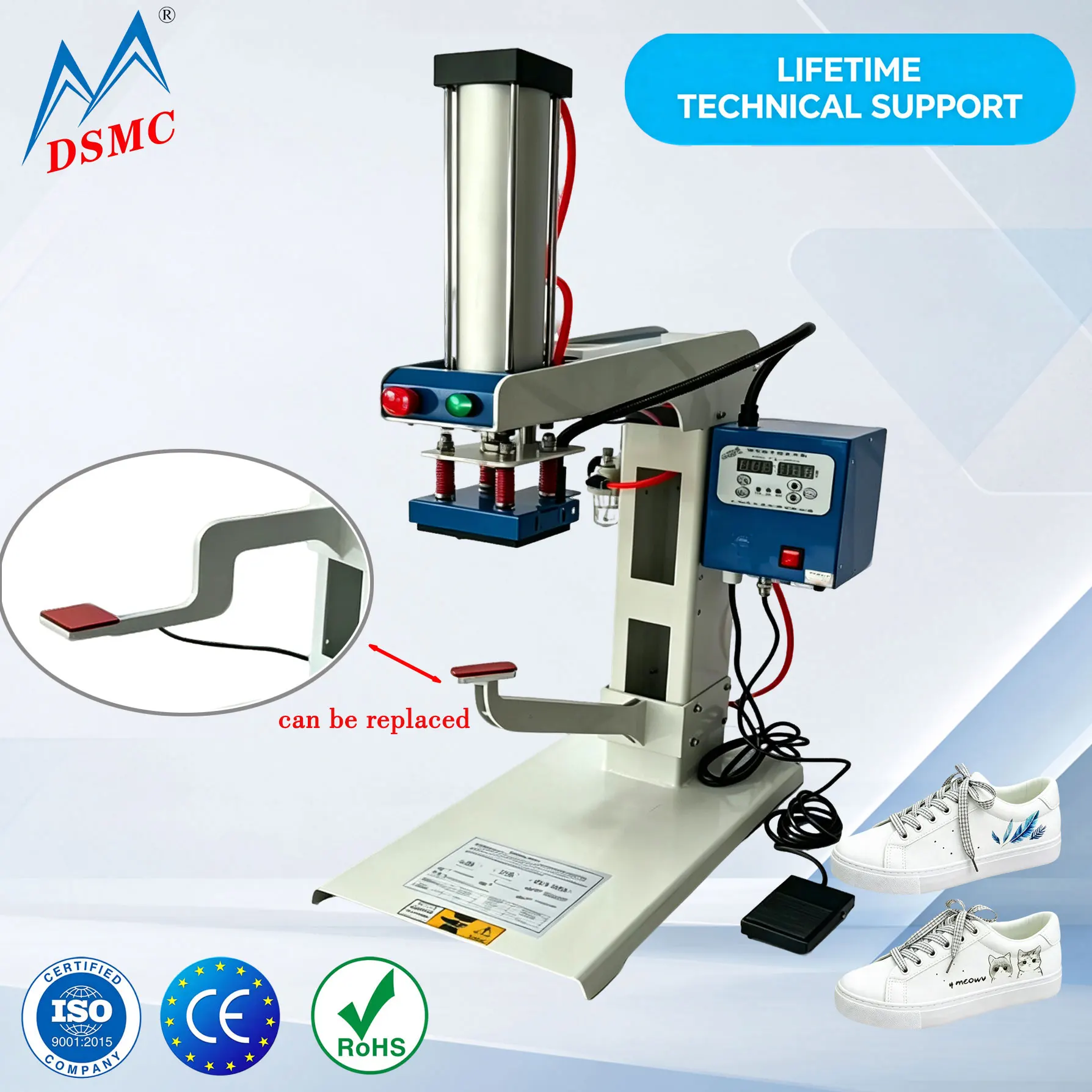 New Pneumatic Shoe Heat Press Machine for Footwear Logo Printing Heel Label Transfer with Replaceable Platen Custom