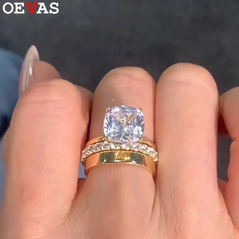 OEVAS 5CT 10*10MM D Color Moissanite Rings Set S925 Silver 18K Gold Three Stacked Rings For Women Wedding With Certificate
