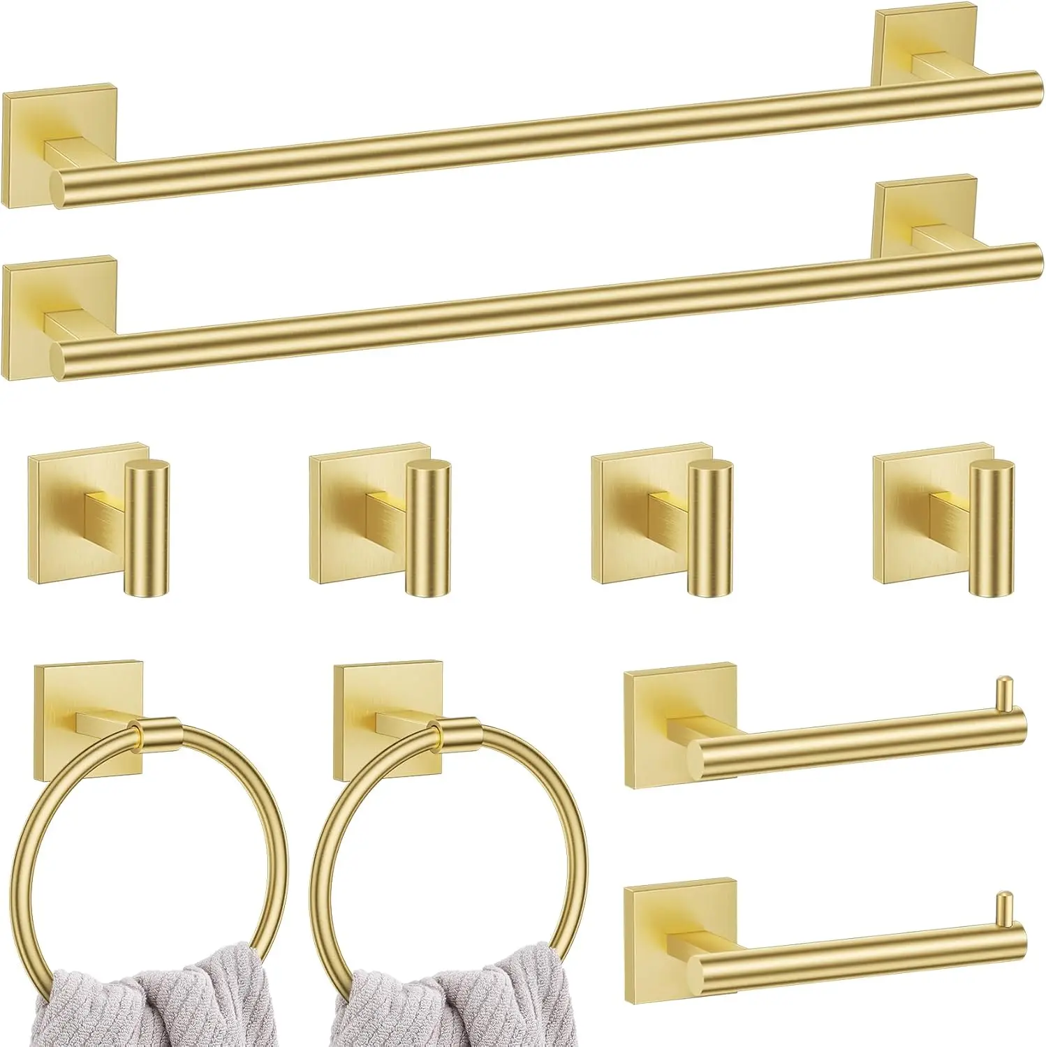 

10-Piece Brushed Gold Bathroom Towel Bar Set, 23.6 Inch Stainless Steel Wall Mounted Accessories