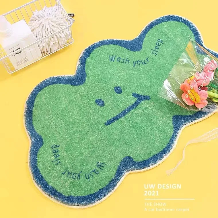 Cute Smiling Face Home Bathroom Floor Mat Bathroom Door Stepping Foot Pad Toilet Door Absorbent Carpet Non-slip Mat POD