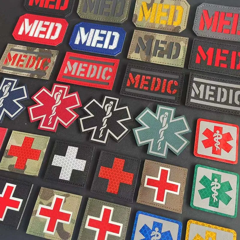 IR Reflective Emergency Rescue Life Star Medic Cross MED First Aid Morale Badge Tactical Patch Hook & Loop For Backpack Applique