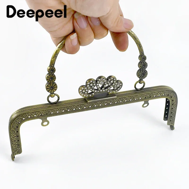 1Pc Deepeel 20CM Metal Embossed Bag Handle Handmade Purse Frame Sewing Brackets DIY Handbag Kiss Clasp Handles for Making Bags