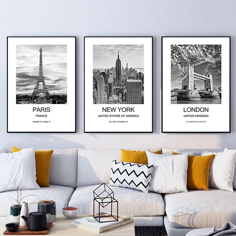 City Poster New York London Paris Wall Art for Livingroom Decoration Picture on The Wall Sheets for Paintings Canvas Home Decor
