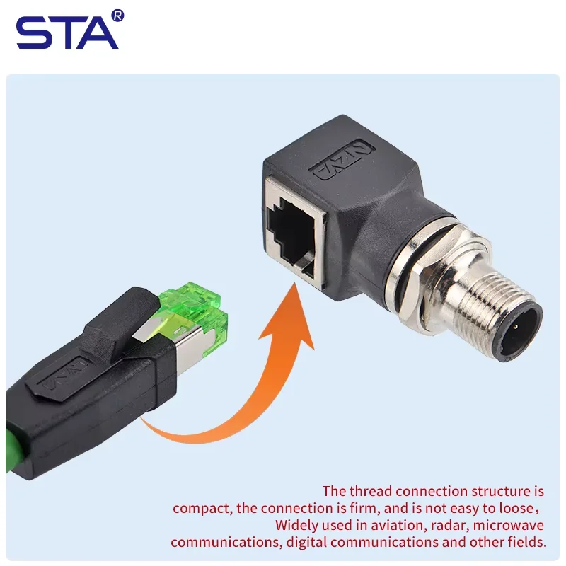 Industrial Ethernet M12 to RJ45 Connector Network Cable Adapter 4pin-D-Code  8-pin X-Code Straight/Angled Male/female Socket