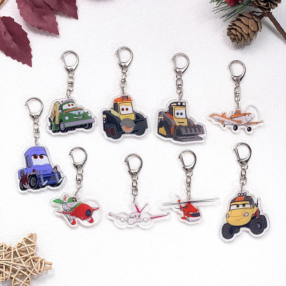 Llavero de acrílico con diseño de aviones de dibujos animados de Disney, accesorios para llavero, colgante para bolso, mochila, decoración, 1/9 unidades