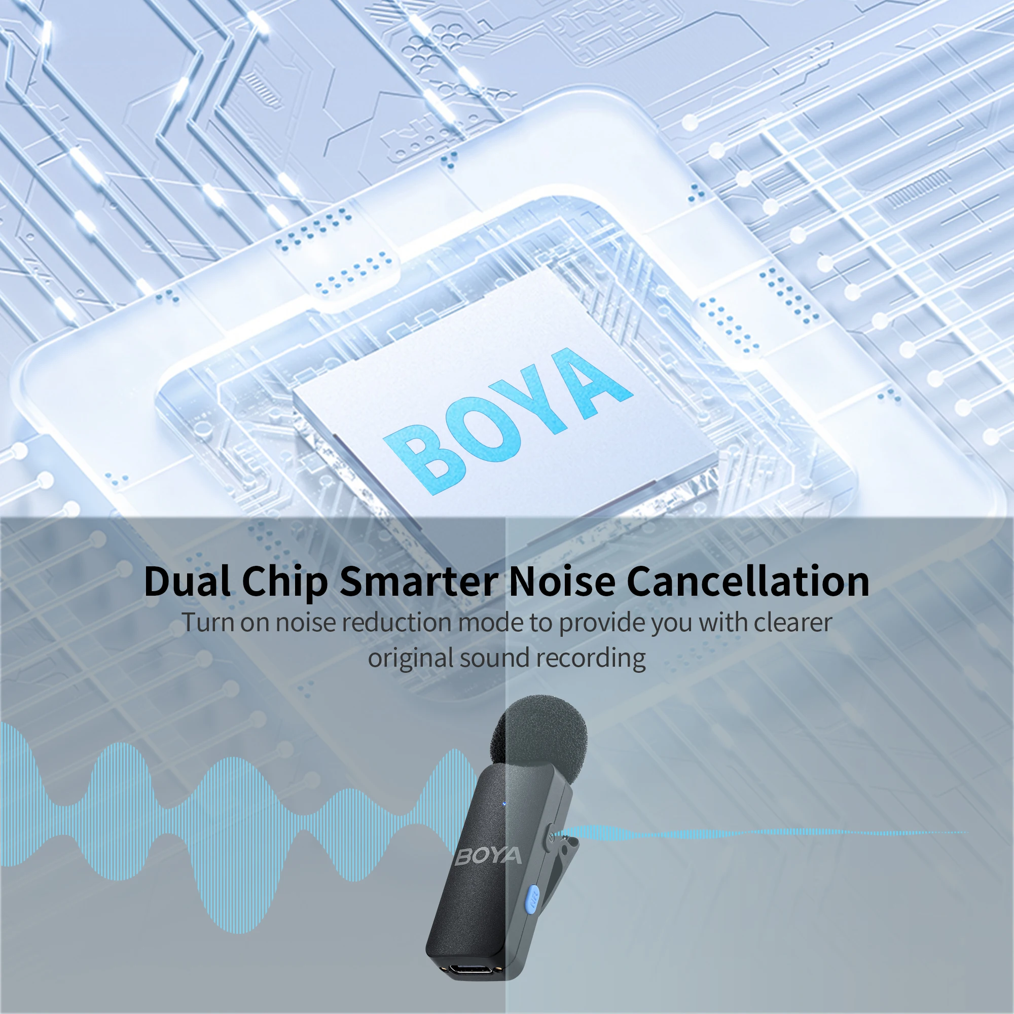 BOYA BY-V4 Wireless Lavalier Lapel Mirophone 4 قطعة ميكروفون إلغاء الضوضاء قابل لإعادة الشحن كاميرا آيفون أندرويد البث المباشر