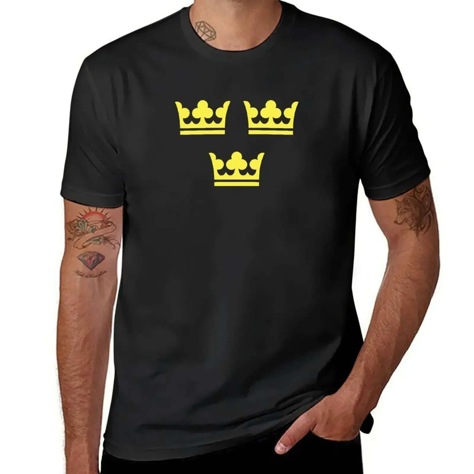 Three Crowns, the Coat of Arms of Sweden, Yellow Print (Sveriges Tre Kronor) T-Shirt for a boy anime t shirts mens t shirts pack