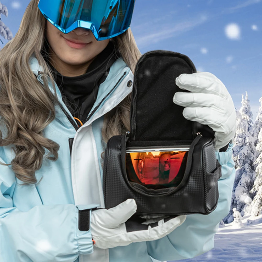 Travel ski glasses carrying bag waterproof leather with zipper and sponge padding velvet lining pouch for outdoor