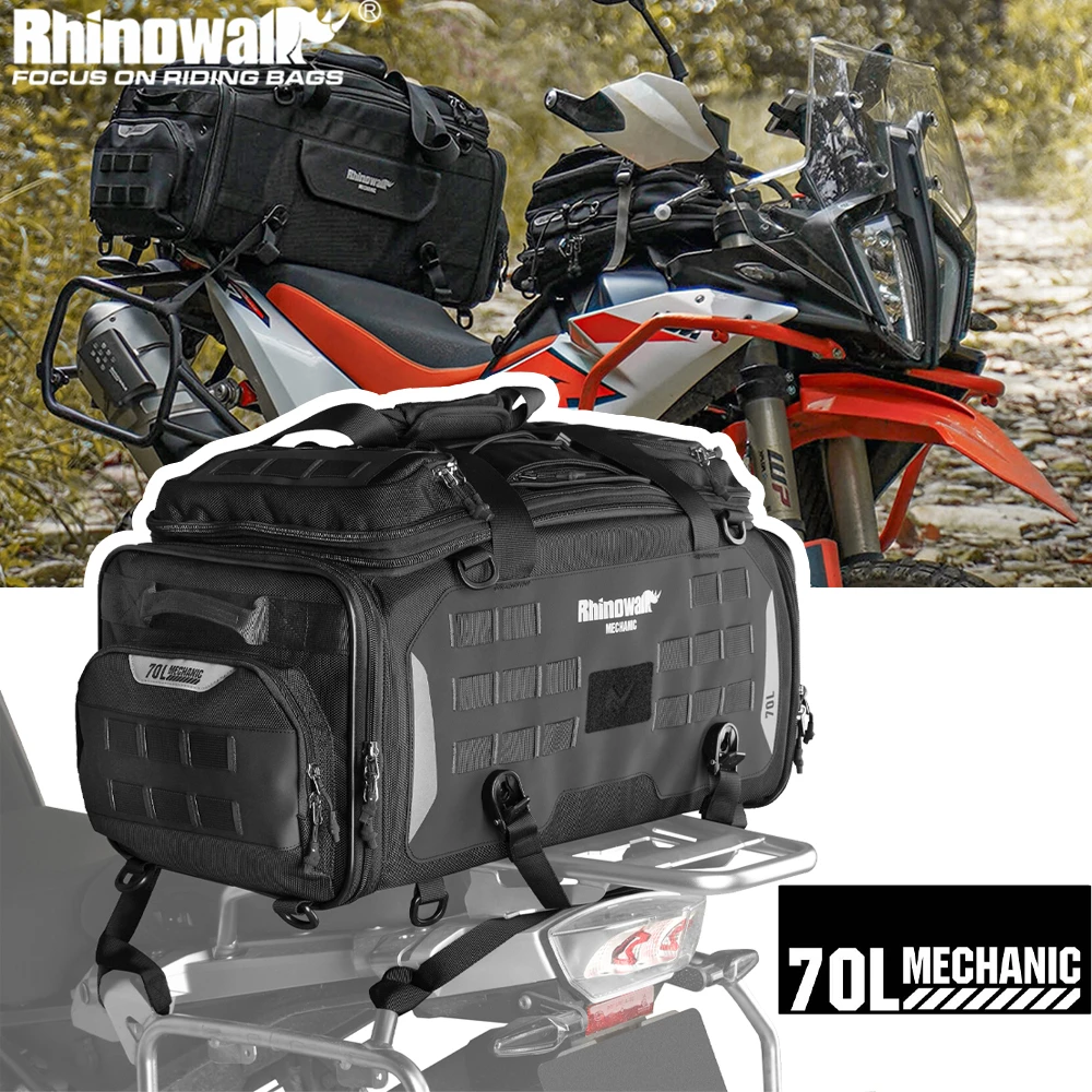 Rhinowalk Motorcycle Tail Bag Waterproof 50-70L Expandable Back Seat Bag Dry-Wet Separation Versatile Backpack 14