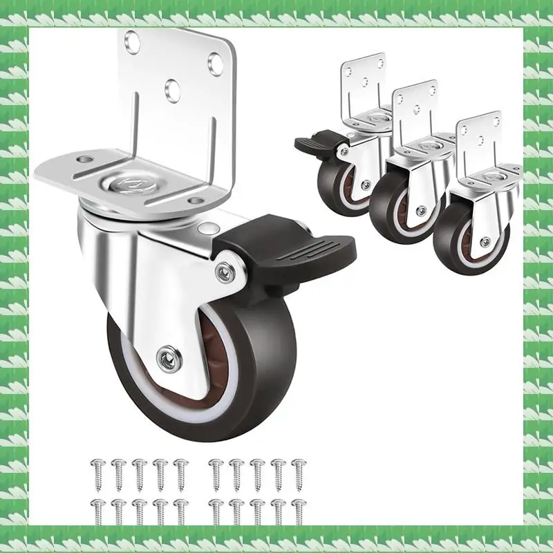ONCE Side Mount Casters,Casters Set Of 4 With Brake,L-Shape Plate Small Wheels For Furniture,Cabinet Casters