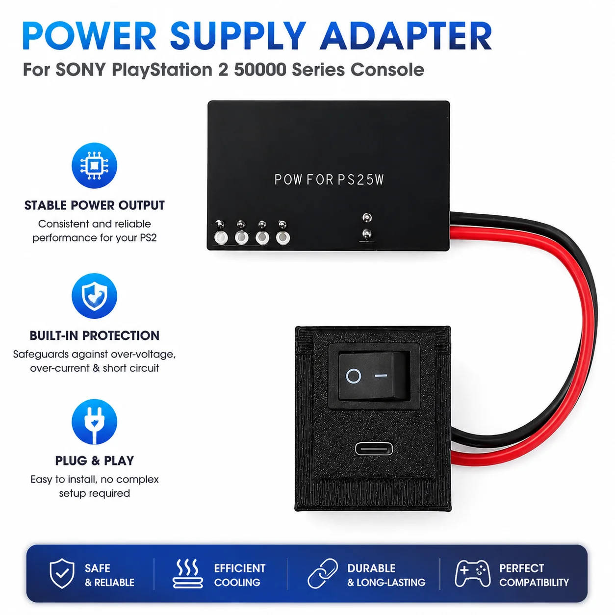 USB C Type-C PD 45W 15V/3A PS2 PSU Adapter to Replace Original Power Supply For Sony Playstation2 50000 Series Console