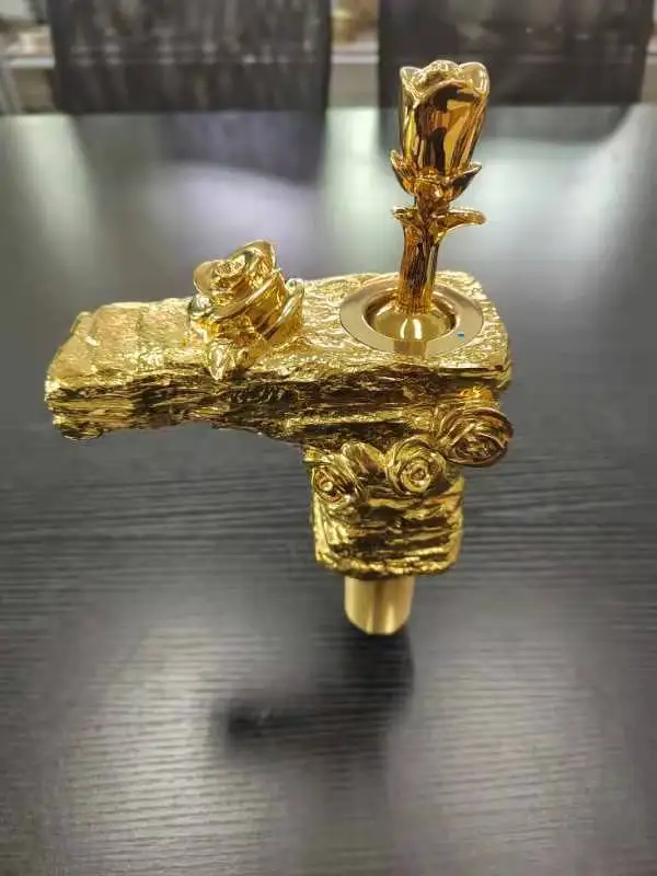 Free ship GOLD Finish Bathroom Sink rose Faucet single hole deck mounted hot and cold water tap