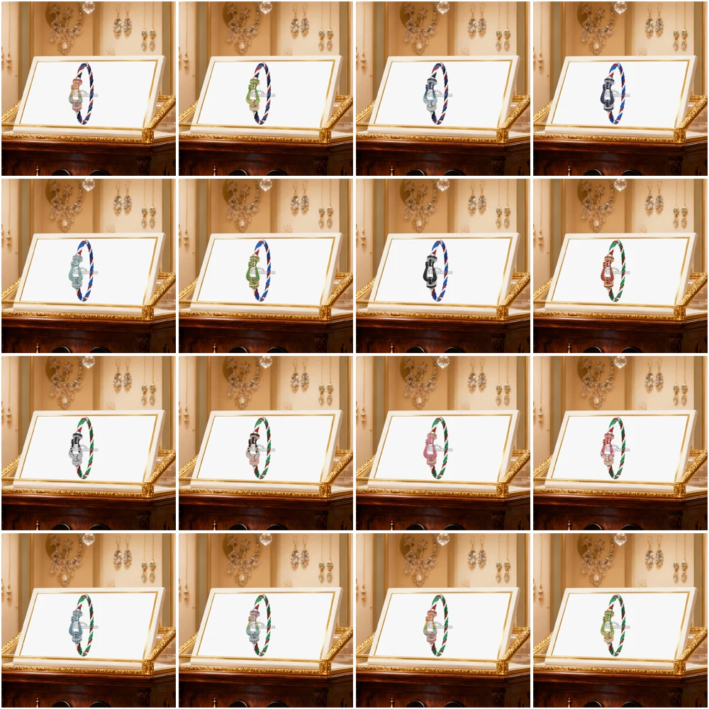 

Gryan New 925 Silver Full Zircon Colorful Nylon Large Horseshoe Bracelet Female Daily Wear Party Gifts Luxurious Couple Jewelry