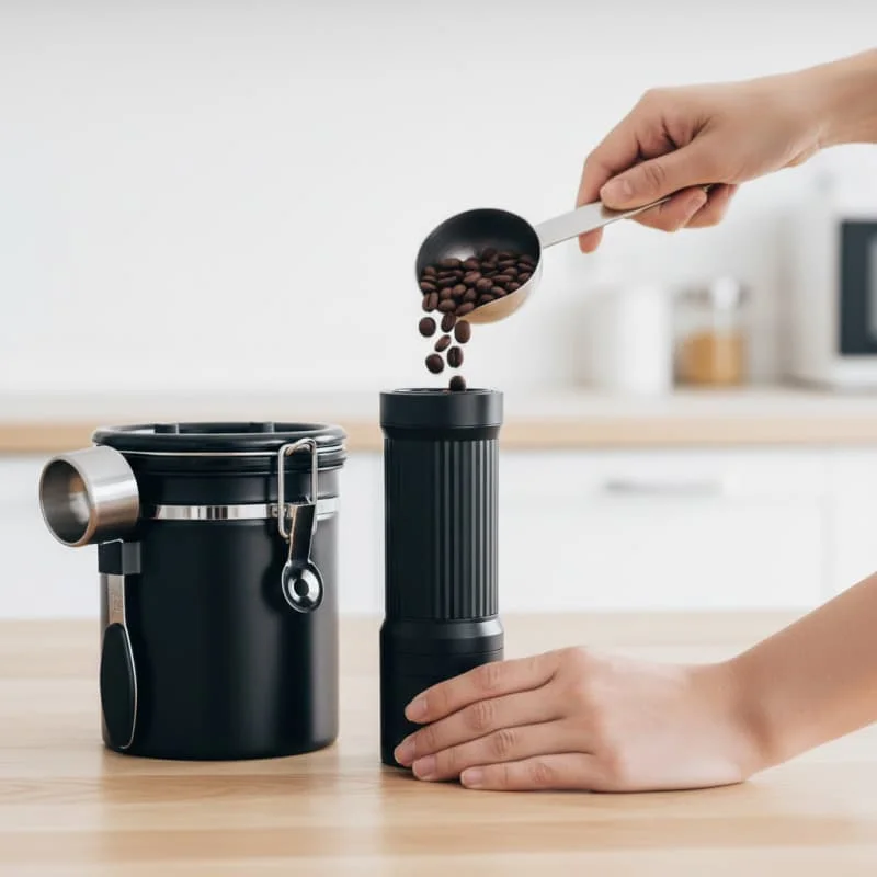 STLF Custom Logo Private Label OEM ODM Professional Manual Hand Burr Grinder Airtight Canister Jar Kitchen Tools Coffee Gift Set