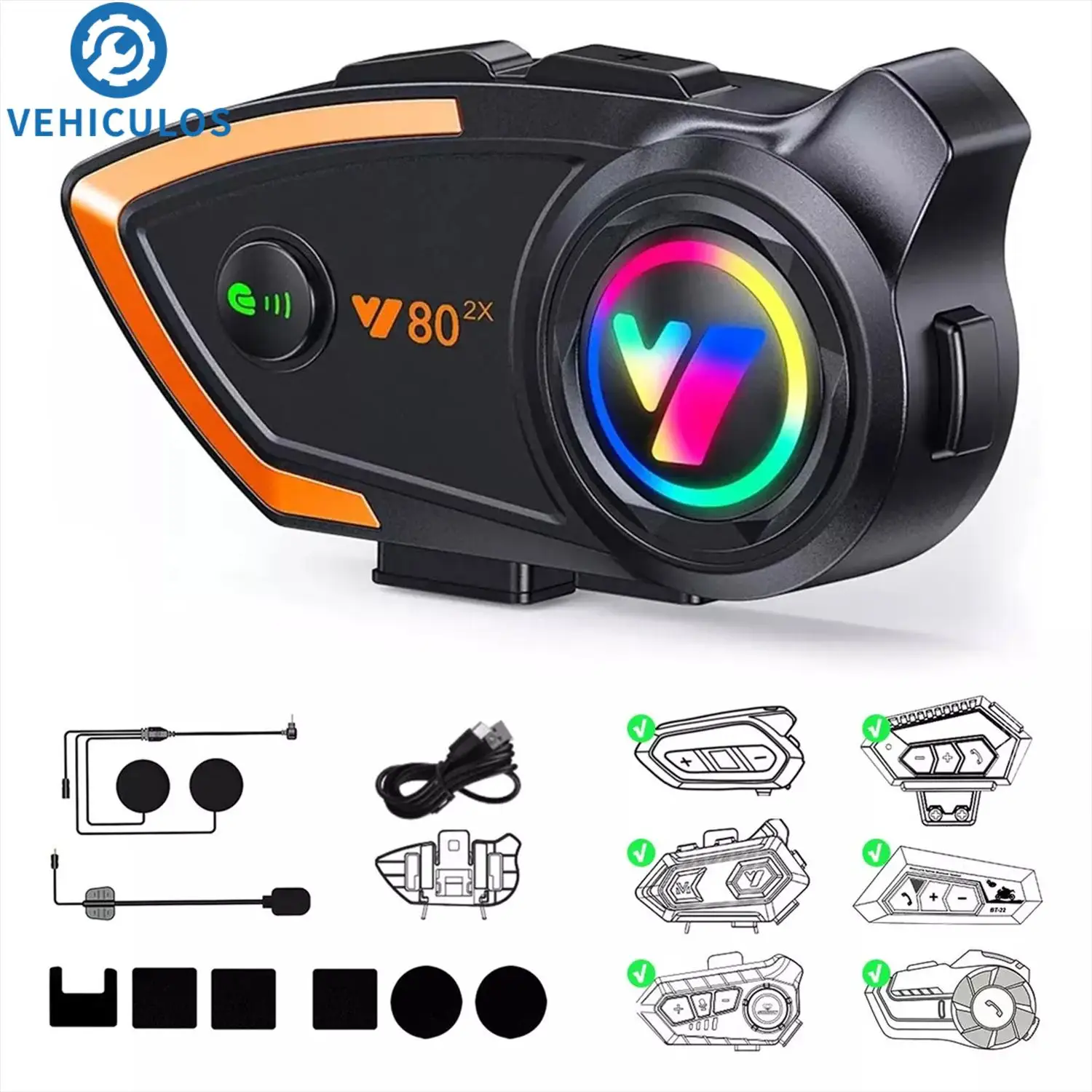 

1 шт. Bluetooth-гарнитура Y80-2x для шлема, Bluetooth-интерком для шлема, адаптированная для сторонних гарнитур